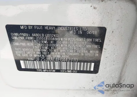 2014 Subaru Forester 2.5I z USA, uszkodzony, nr VIN JF2SJAAC4EG442770